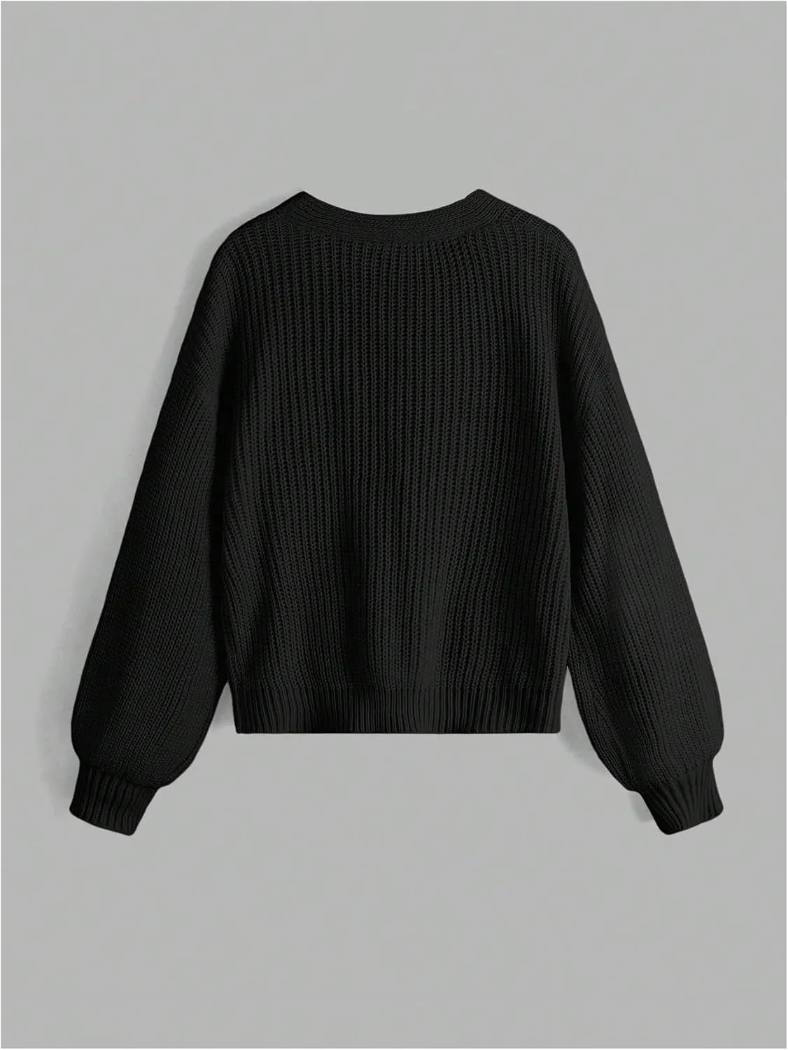 SweatyRocks Girl's Long Sleeve Drop Shoulder V Neck Button Front Ribbed Knit Cardigan Sweaters