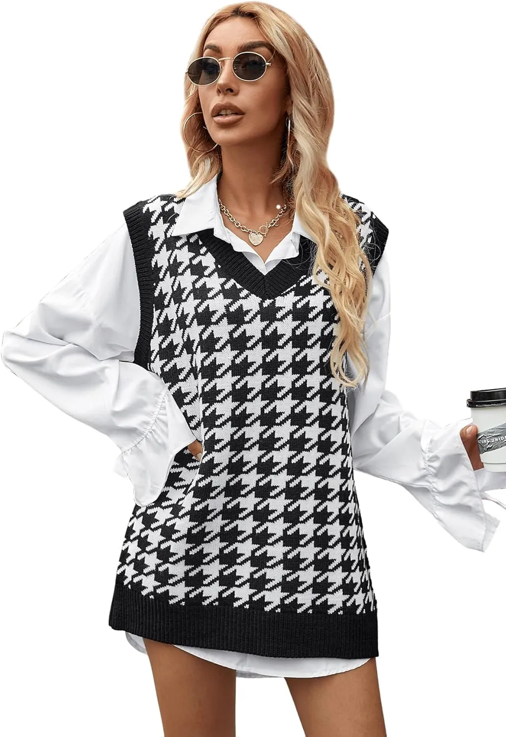 SweatyRocks Women's Casual Sleeveless V Neck Sweater Vest Tank Top Knitted Tunic Tops