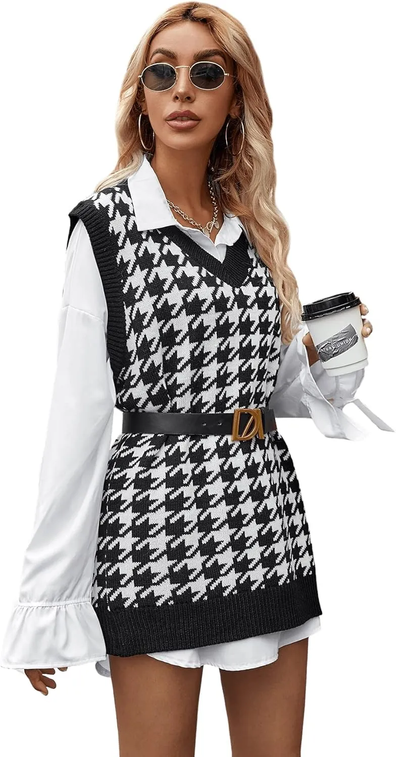 SweatyRocks Women's Casual Sleeveless V Neck Sweater Vest Tank Top Knitted Tunic Tops