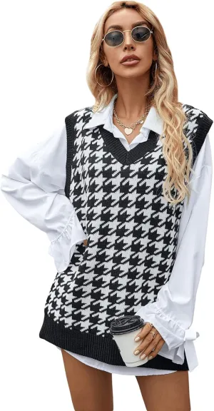 SweatyRocks Women's Casual Sleeveless V Neck Sweater Vest Tank Top Knitted Tunic Tops