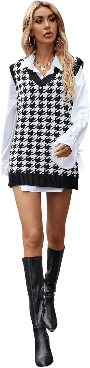 SweatyRocks Women's Casual Sleeveless V Neck Sweater Vest Tank Top Knitted Tunic Tops