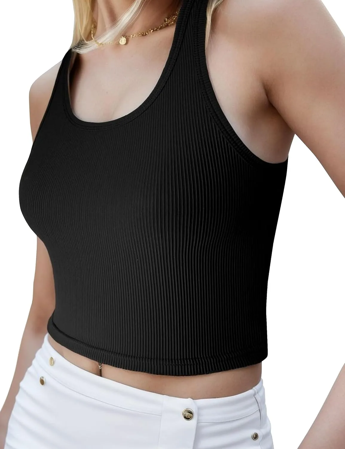 tagunop Women's Sleeveless Tank Tops Scoop Neck Basic Cami Tee Shirts Casual Ribbed Slim Fitted Top
