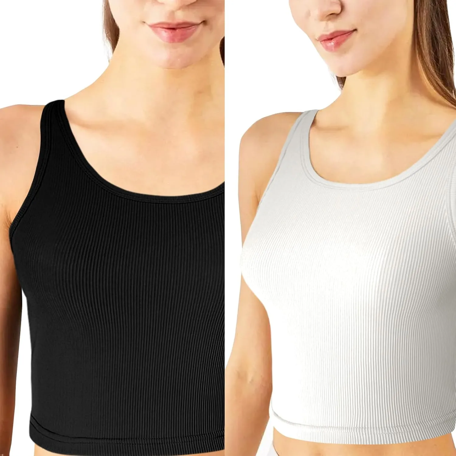 tagunop Women's Sleeveless Tank Tops Scoop Neck Basic Cami Tee Shirts Casual Ribbed Slim Fitted Top