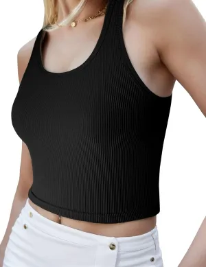 tagunop Women's Sleeveless Tank Tops Scoop Neck Basic Cami Tee Shirts Casual Ribbed Slim Fitted Top