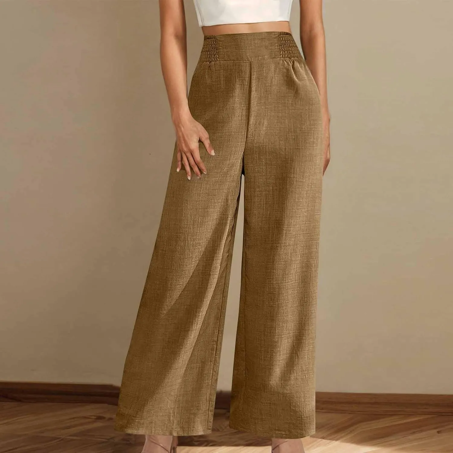 TARIENDY Beach Pants for Women Petite Women's high Waist Wide Leg Trousers Summer Casual Outfits Elastic Pants with Pockets