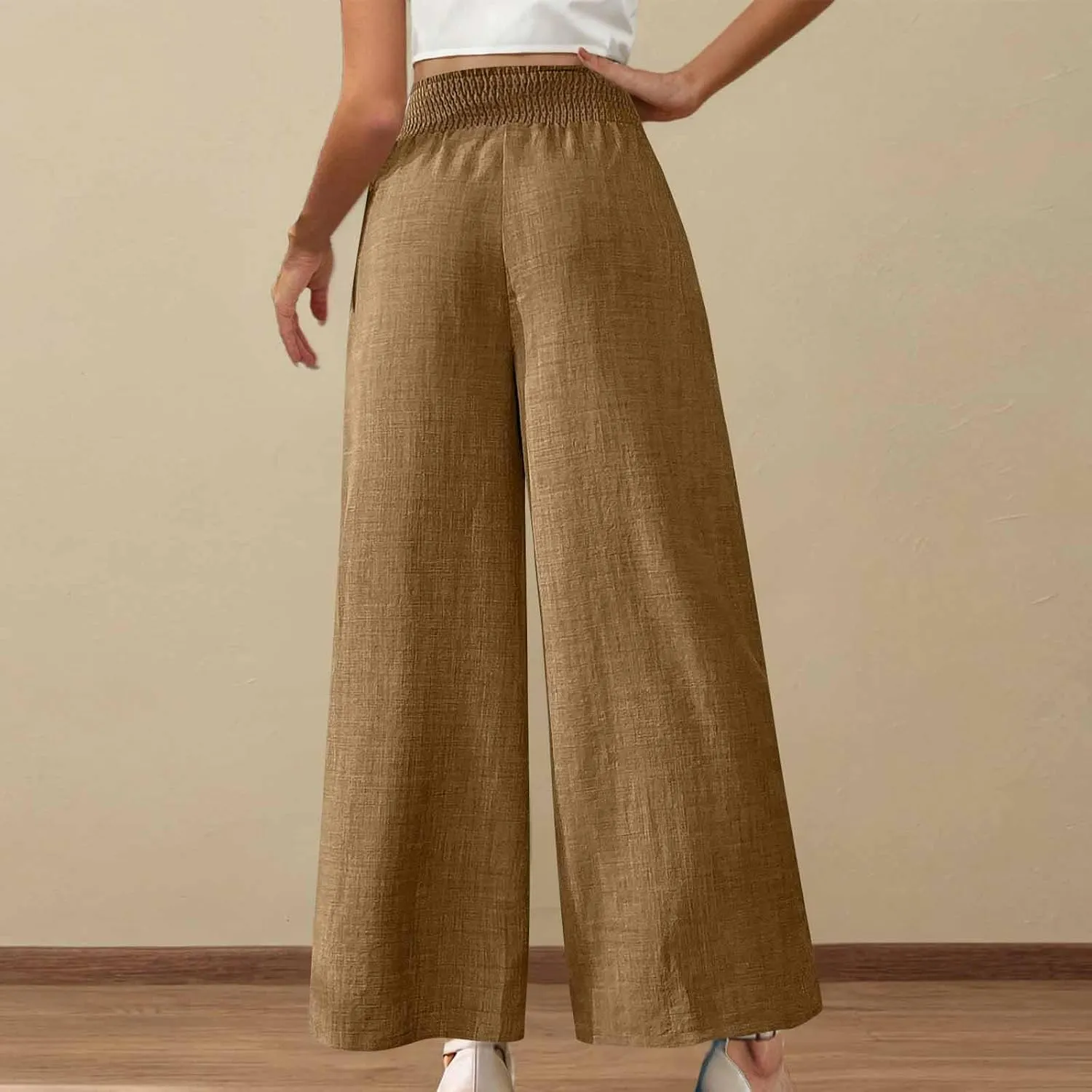 TARIENDY Beach Pants for Women Petite Women's high Waist Wide Leg Trousers Summer Casual Outfits Elastic Pants with Pockets