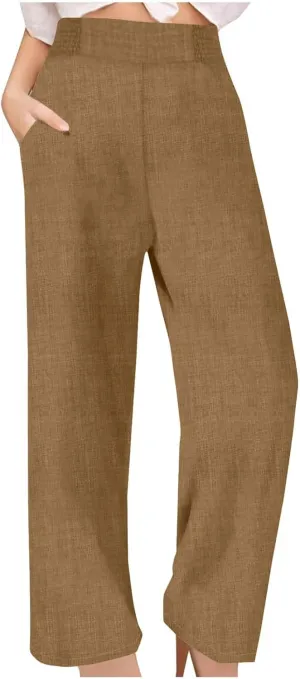 TARIENDY Beach Pants for Women Petite Women's high Waist Wide Leg Trousers Summer Casual Outfits Elastic Pants with Pockets