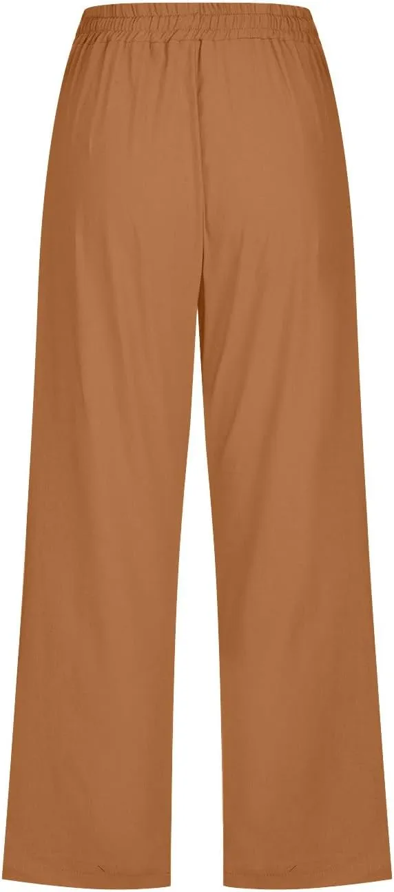 TARIENDY Capri Pants for Women Casual 2025 Summer Drawstring Elastic High Waisted Pant Straight Wide Leg Cropped Trouser