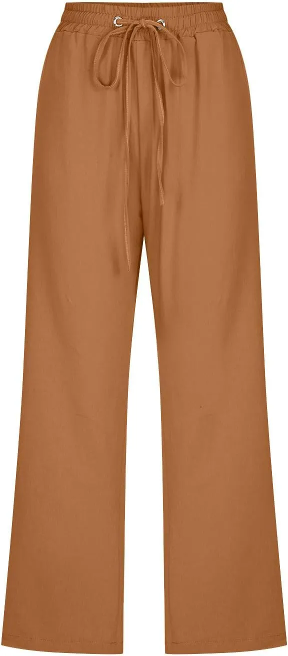 TARIENDY Capri Pants for Women Casual 2025 Summer Drawstring Elastic High Waisted Pant Straight Wide Leg Cropped Trouser