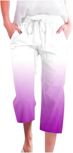 TARIENDY Capri Pants for Women Summer Casual Drawstring Elastic Waist Capris High Waisted Cropped Trouser with Pockets