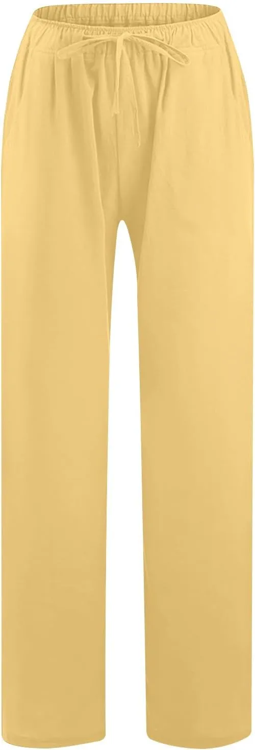 TARIENDY Lightweight Summer Pants Women Women's Elastic Drawstring Trousers high Waist Plain Outfits Wide Leg Casual Pants