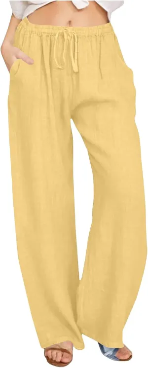 TARIENDY Lightweight Summer Pants Women Women's Elastic Drawstring Trousers high Waist Plain Outfits Wide Leg Casual Pants