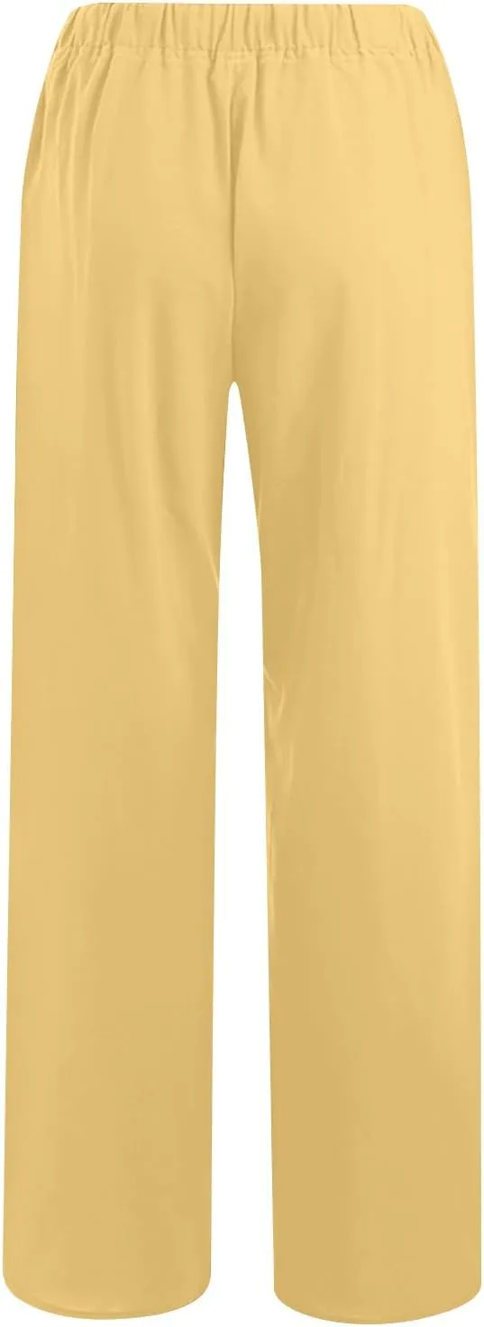 TARIENDY Lightweight Summer Pants Women Women's Elastic Drawstring Trousers high Waist Plain Outfits Wide Leg Casual Pants