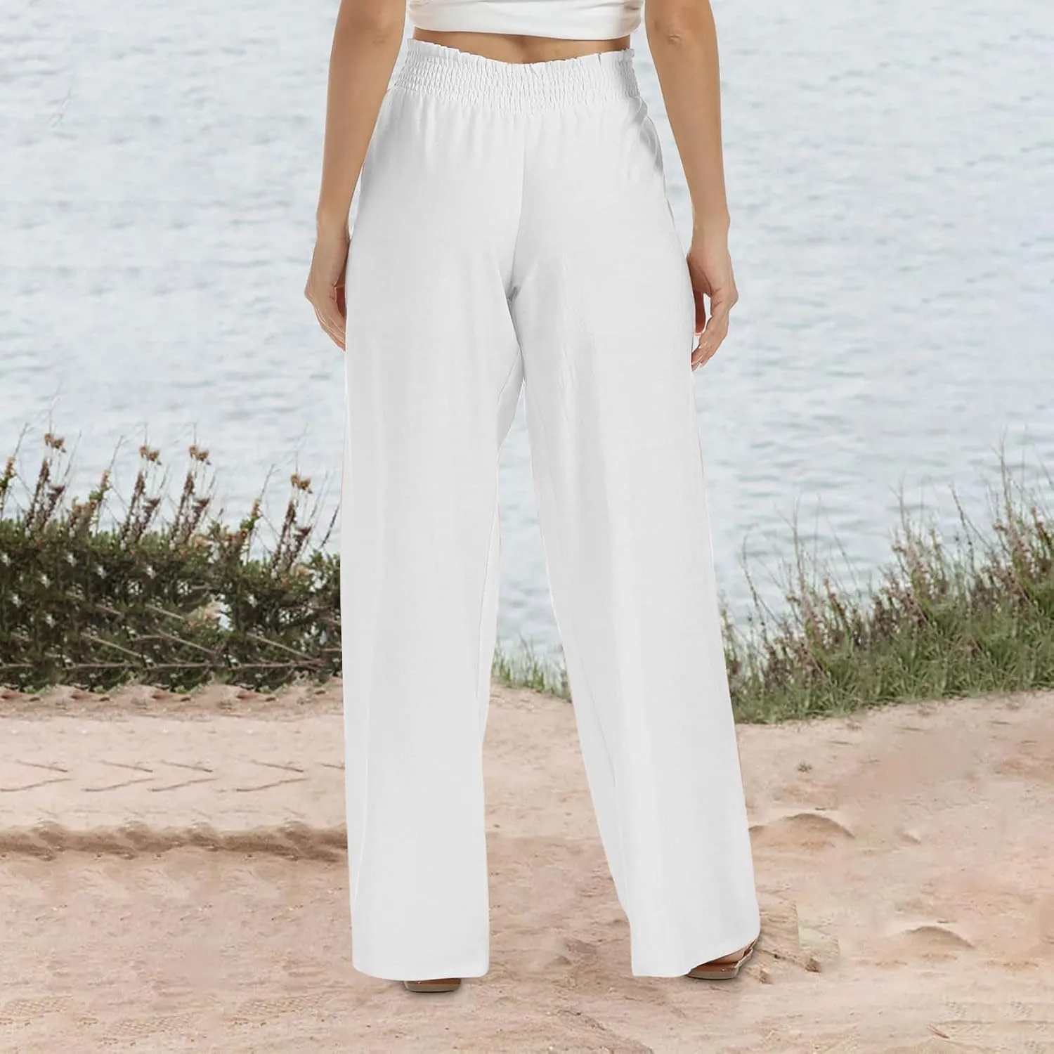 TARIENDY Linen Wide Leg Pants for Women Ladies Elastic high Waisted Outfits 2025 Wide Leg Pants Lightweight Casual Trousers