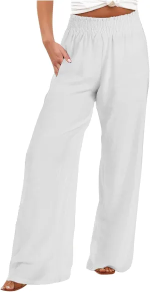 TARIENDY Linen Wide Leg Pants for Women Ladies Elastic high Waisted Outfits 2025 Wide Leg Pants Lightweight Casual Trousers