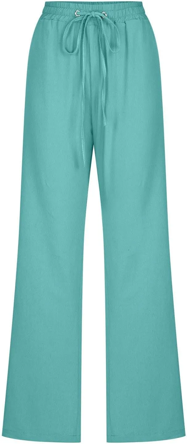 TARIENDY Womens Casual Pants Lightweight Elastic Drawstring Pants High Waisted Summer Lounge Plain Trousers with Pockets