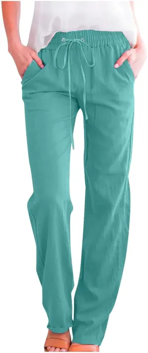 TARIENDY Womens Casual Pants Lightweight Elastic Drawstring Pants High Waisted Summer Lounge Plain Trousers with Pockets