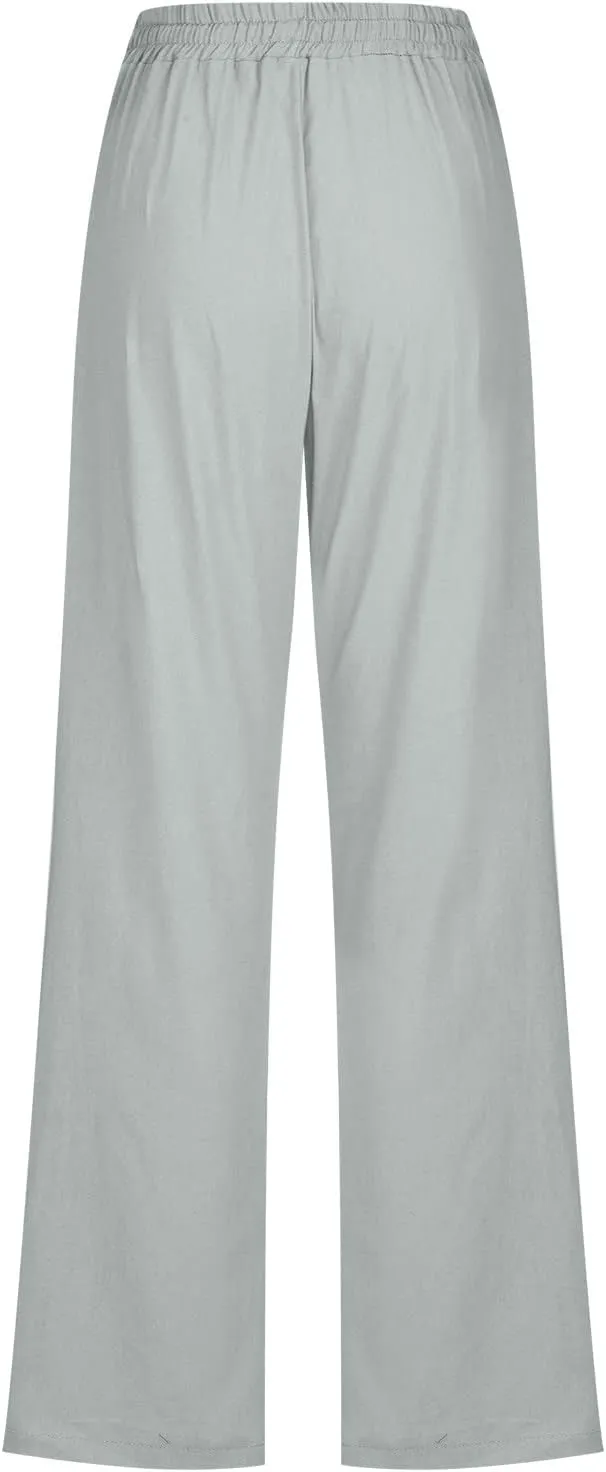 TARIENDY Womens Casual Pants Straight Leg Loose Fit Elastic Drawsting Trousers High Waist Beach Casual Outfits with Pockets