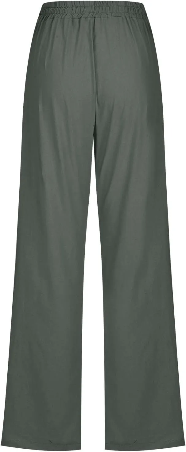 TARIENDY Womens Casual Pants Straight Leg Loose Fit Elastic Drawsting Trousers High Waist Beach Casual Outfits with Pockets