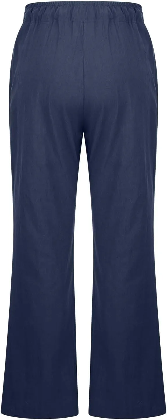 TARIENDY Womens Plus Size Pants Elastic Waist Women's Elastic Drawstring Trousers Summer Casual Outfits Wide Leg Pants