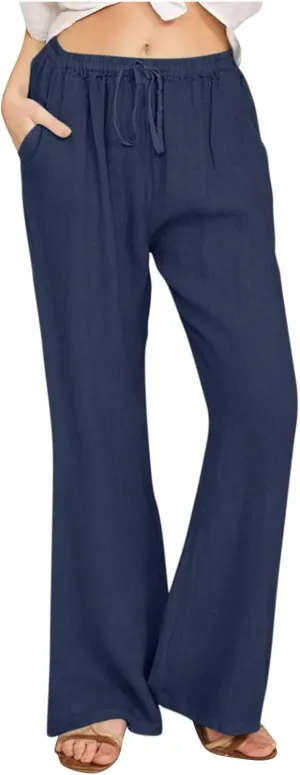 TARIENDY Womens Plus Size Pants Elastic Waist Women's Elastic Drawstring Trousers Summer Casual Outfits Wide Leg Pants