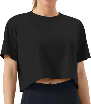 THE GYM PEOPLE Women's Workout Crop Top T-Shirt Short Sleeve Boxy Yoga Running Cropped Basic Tee