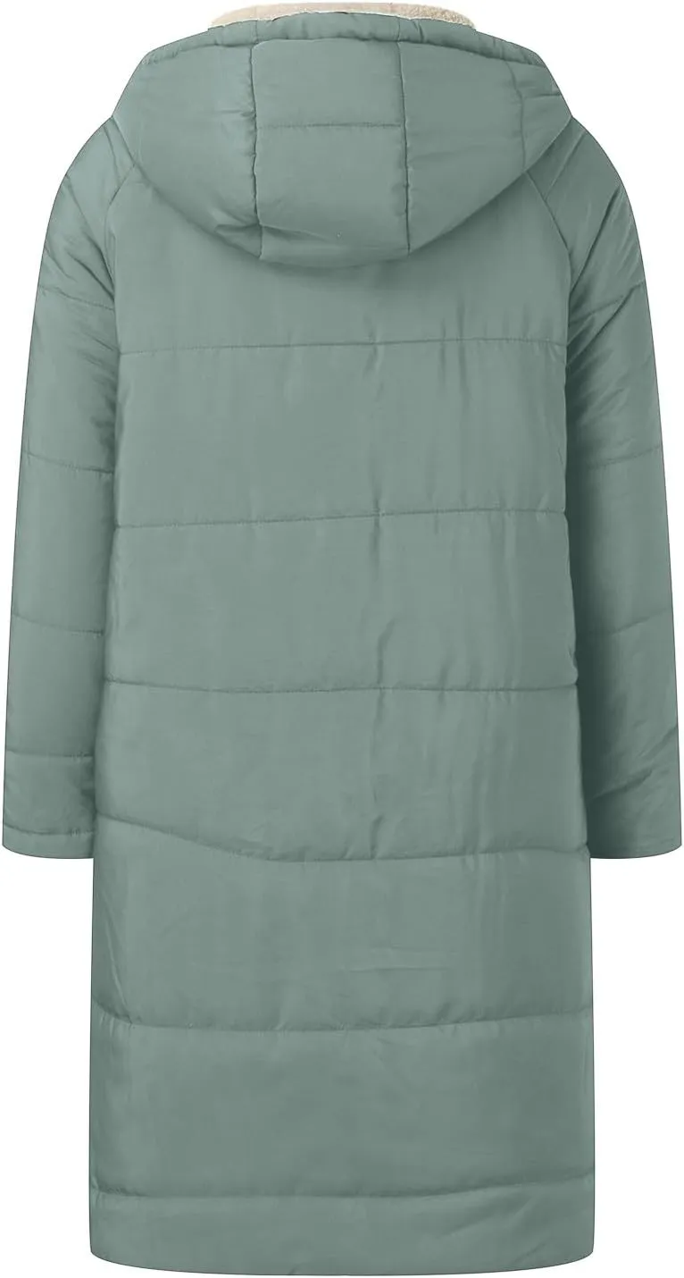 Thicken Fleece Lined for Women Puffer Coat Padded Jacket Plus Size Fleece Jacket Color Block Lightweight Heated Long