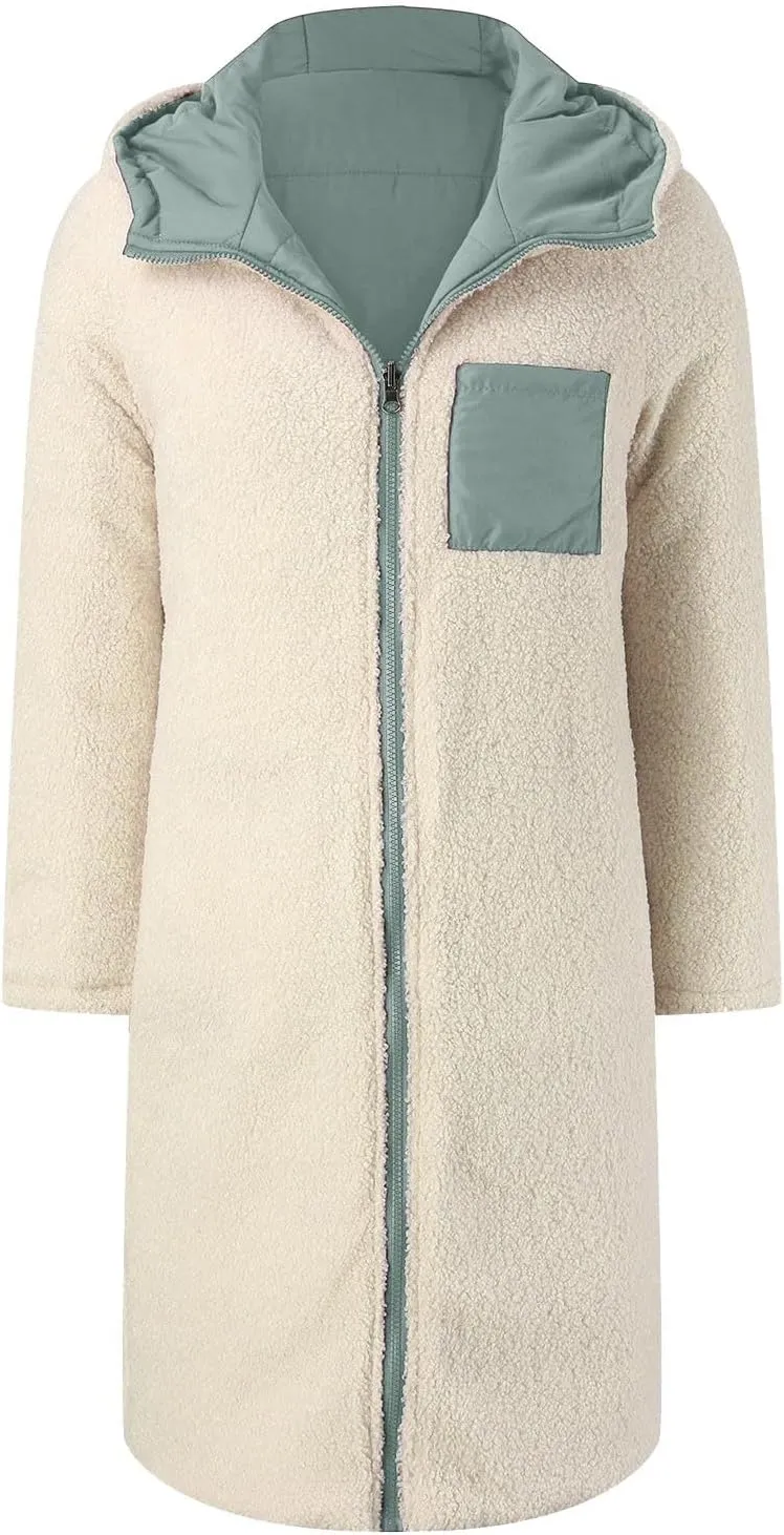 Thicken Fleece Lined for Women Puffer Coat Padded Jacket Plus Size Fleece Jacket Color Block Lightweight Heated Long