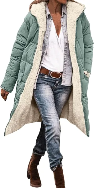 Thicken Fleece Lined for Women Puffer Coat Padded Jacket Plus Size Fleece Jacket Color Block Lightweight Heated Long