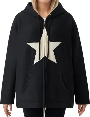 TIAFORD Women's Y2k Star Graphic Zip Up Hoodies Casual Oversize Long Sleeve Aesthetic Streetwear Jackets with Pocket