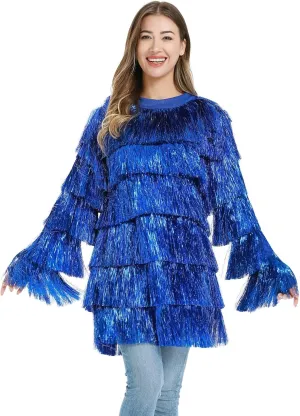 Tinsel Dress for Women, Multi Layer Tinsel Fringe Foil Dance Costume for Carnival Christmas Festive Party Event