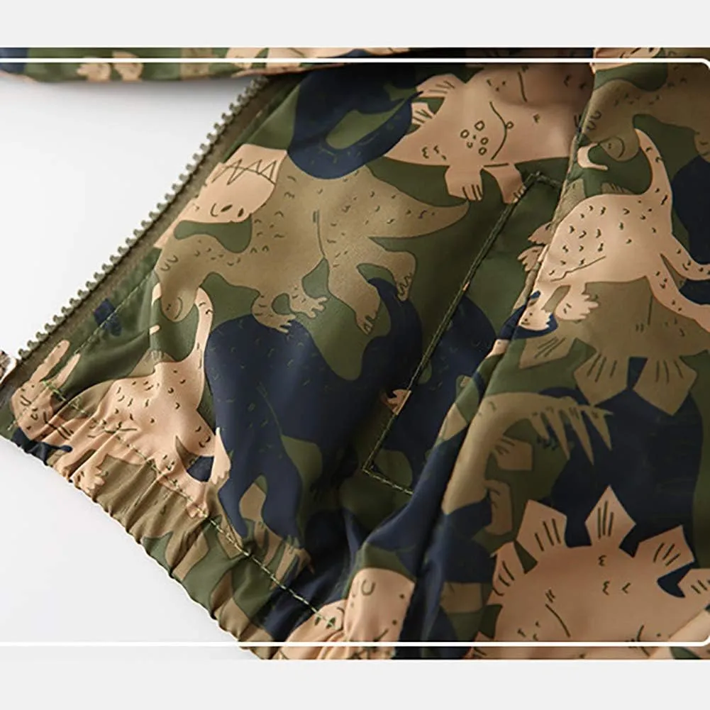 Toddler Baby Boys Cartoon Dinosaur Print Hooded Jacket Long Sleeve Windproof Coats Zip Up Trench Windbreaker Outerwear