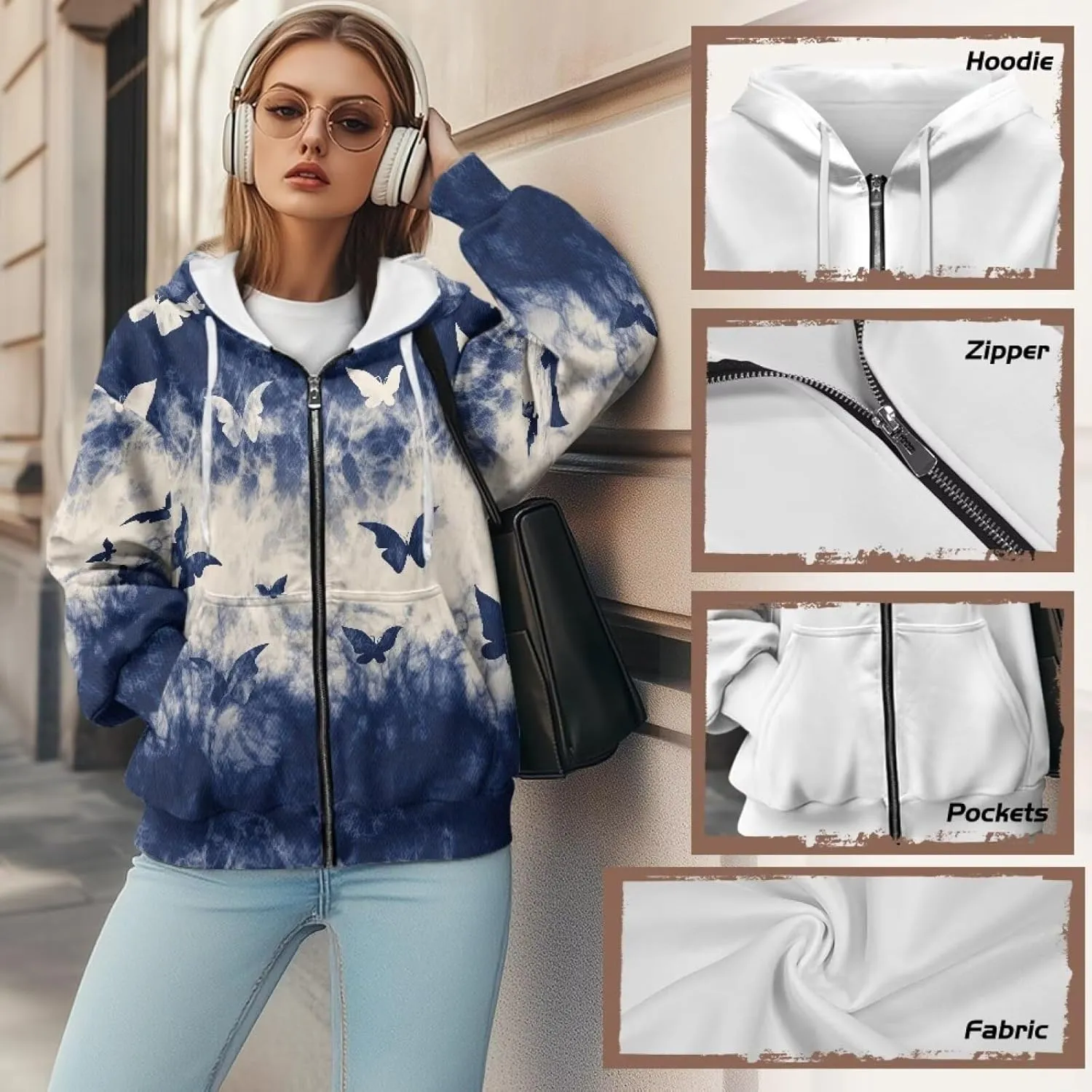 TODIYADDU Oversized Sweatshirt for Women Trendy Hoodies with Pockets Casual Long Sleeve Zip Up Pullover Y2k Clothes Gifts
