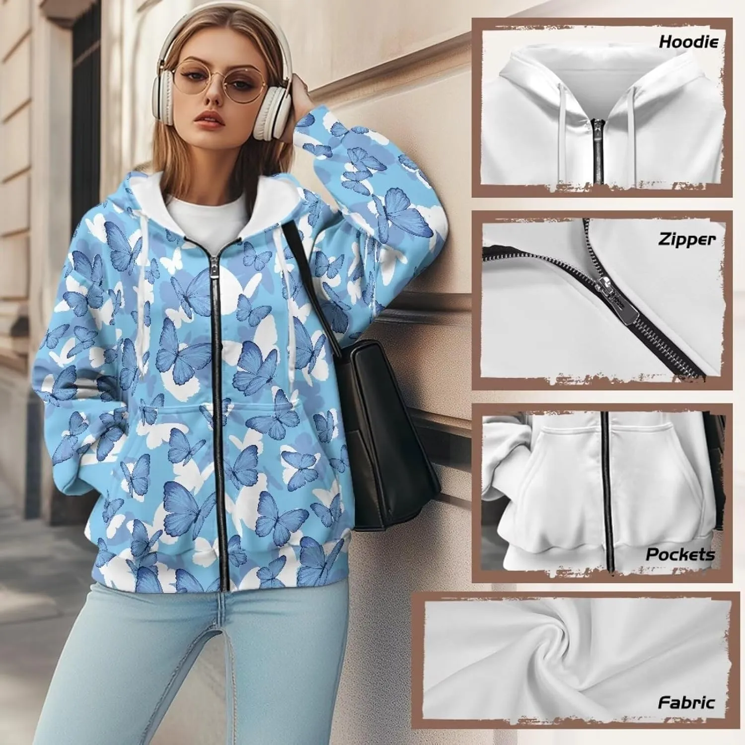 TODIYADDU Zip Up Hoodie for Women Fashion Sweatshirts with Pockets Oversized Jacket Drawstring Hoodies Y2k Winter Outfits