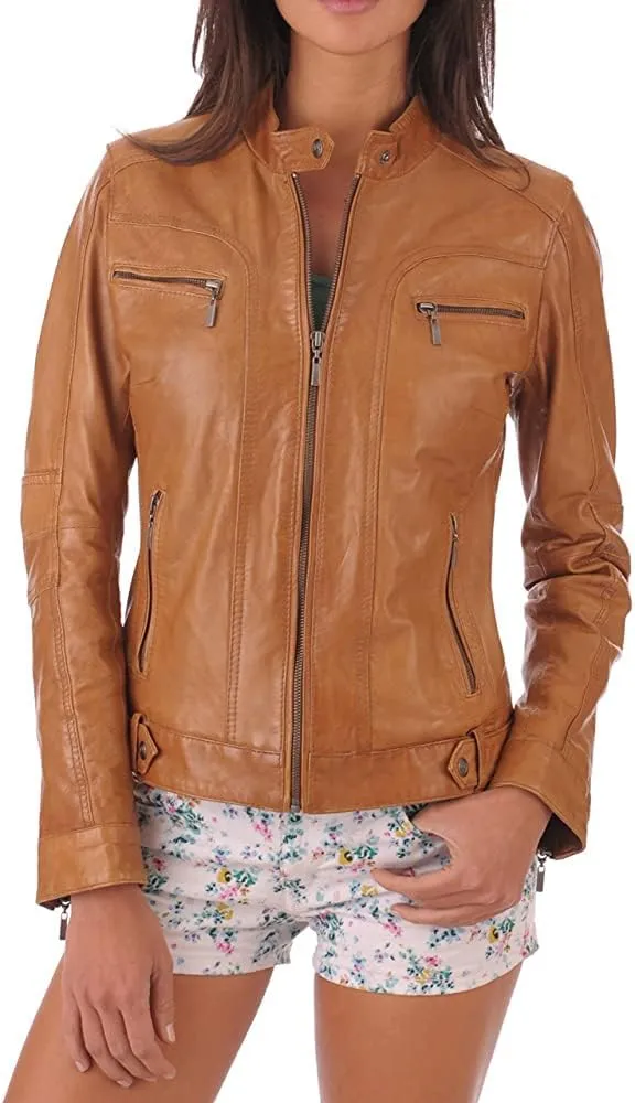TOMJACK Women Leather Jacket - Lambskin Winter Vintage Motorcycle Biker Jacket, Moto Riding & Racing Jackets