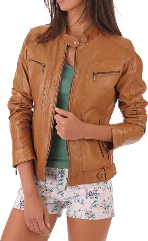 TOMJACK Women Leather Jacket - Lambskin Winter Vintage Motorcycle Biker Jacket, Moto Riding & Racing Jackets