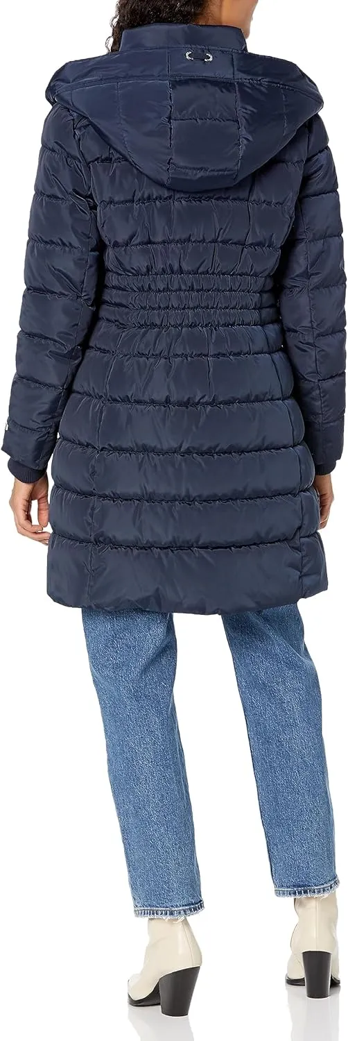 Tommy Hilfiger Women's Long Down Hooded Puffer Jacket with Bib
