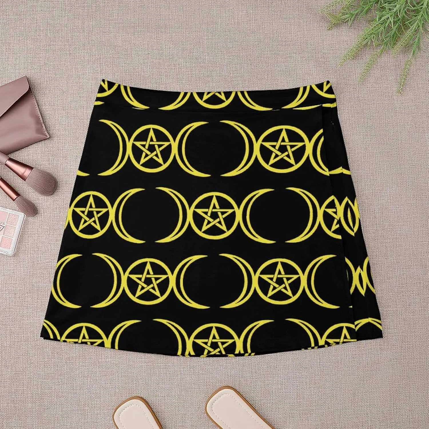 Triple Moon Pentacle Women's Mini Skirts High Waist Short Skorts Casual A-line Skirt