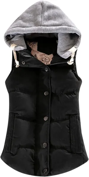 tuduoms Trendy Winter Vest Women Teen Girls Slim Fit Cotton Padded Jacket Vest Hooded Sleeveless Puffer Down Crop Top Gilet