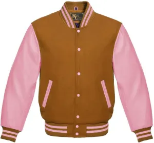 Varsity Jacket Baseball Letterman Jacket Wool and Baby Pink Leather Premium Quality Basketball Jacket