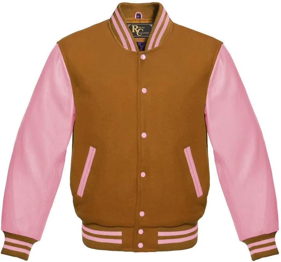 Varsity Jacket Baseball Letterman Jacket Wool and Baby Pink Leather Premium Quality Basketball Jacket