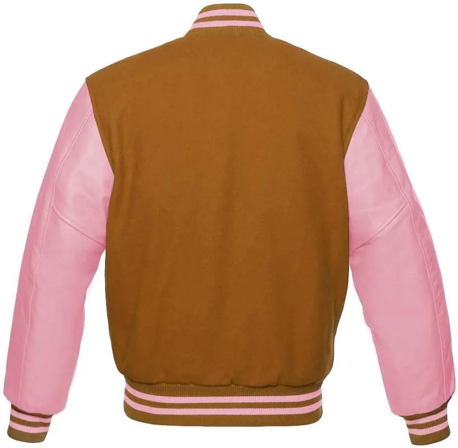 Varsity Jacket Baseball Letterman Jacket Wool and Baby Pink Leather Premium Quality Basketball Jacket