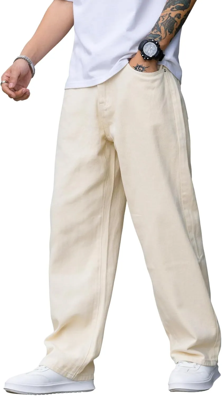 Verdusa Men's Baggy Jeans High Waist Wide Leg Classic Denim Pants