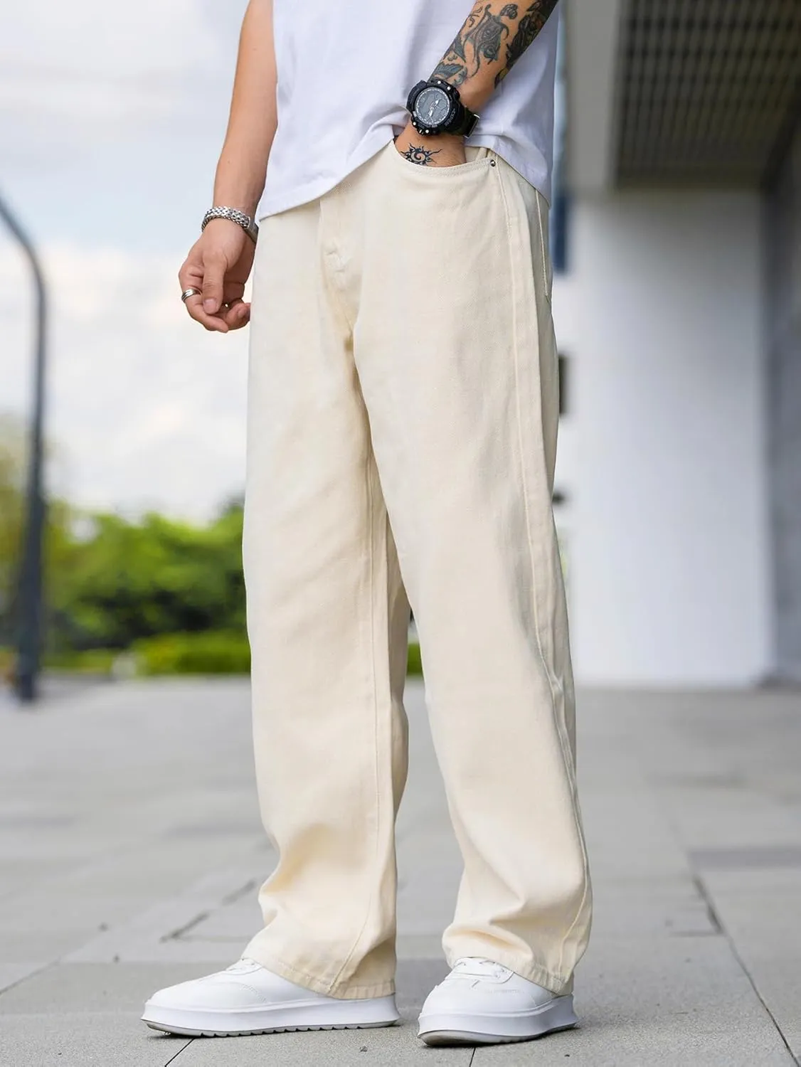 Verdusa Men's Baggy Jeans High Waist Wide Leg Classic Denim Pants
