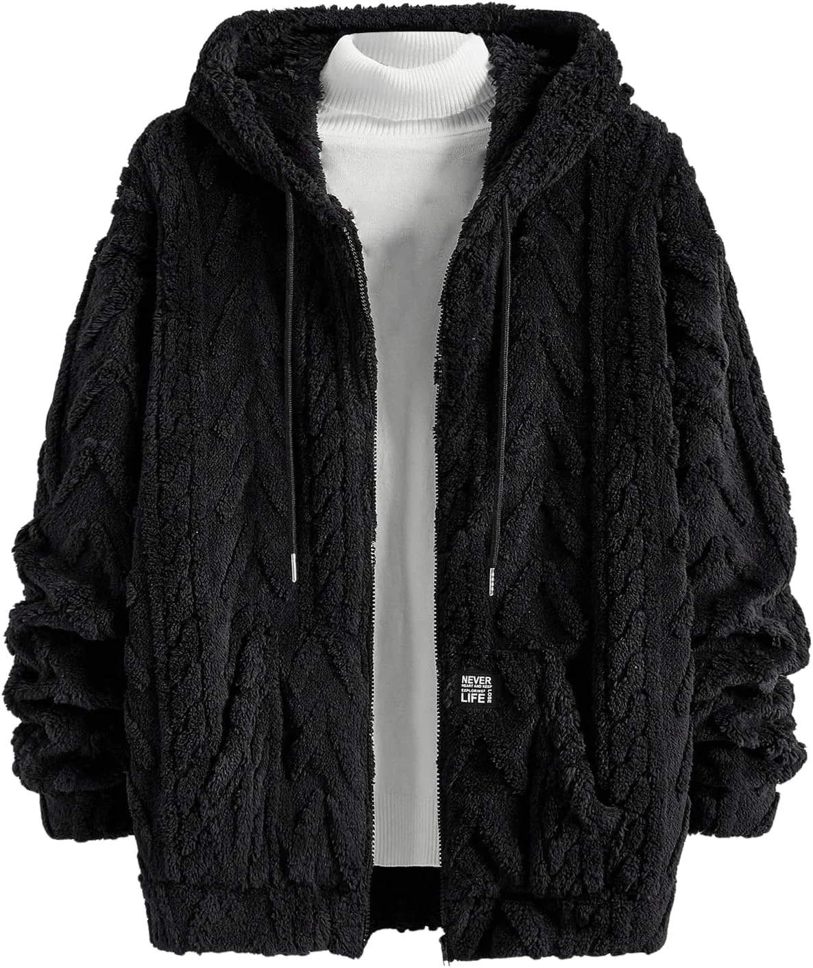 Verdusa Men's Zip Up Hoodies Fuzzy Fleece Jacket Long Sleeve Hooded Jackets Winter Coats Warm Outwear