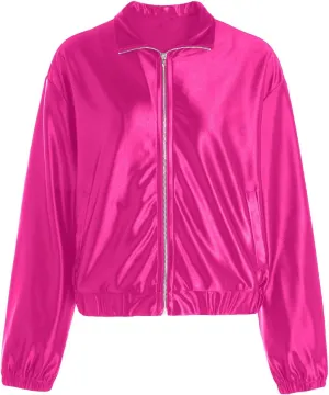 Verdusa Women's Bomber Satin Lightweight Jacket Drop Shoulder Long Sleeve Zip Up Outerwear