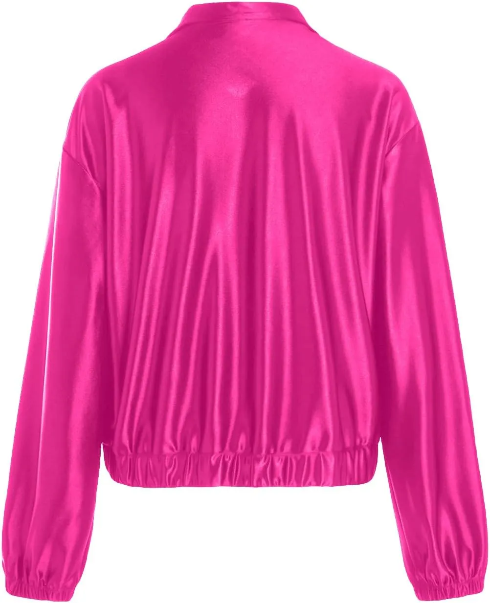 Verdusa Women's Bomber Satin Lightweight Jacket Drop Shoulder Long Sleeve Zip Up Outerwear