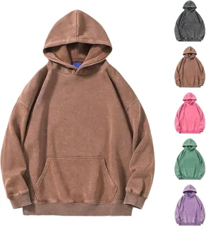 Vintage Hoodies for Women Trendy Preppy Long Sleeve Hooded Oversized Drop Shoulder Pullovers Loose Solid Sweatshirts