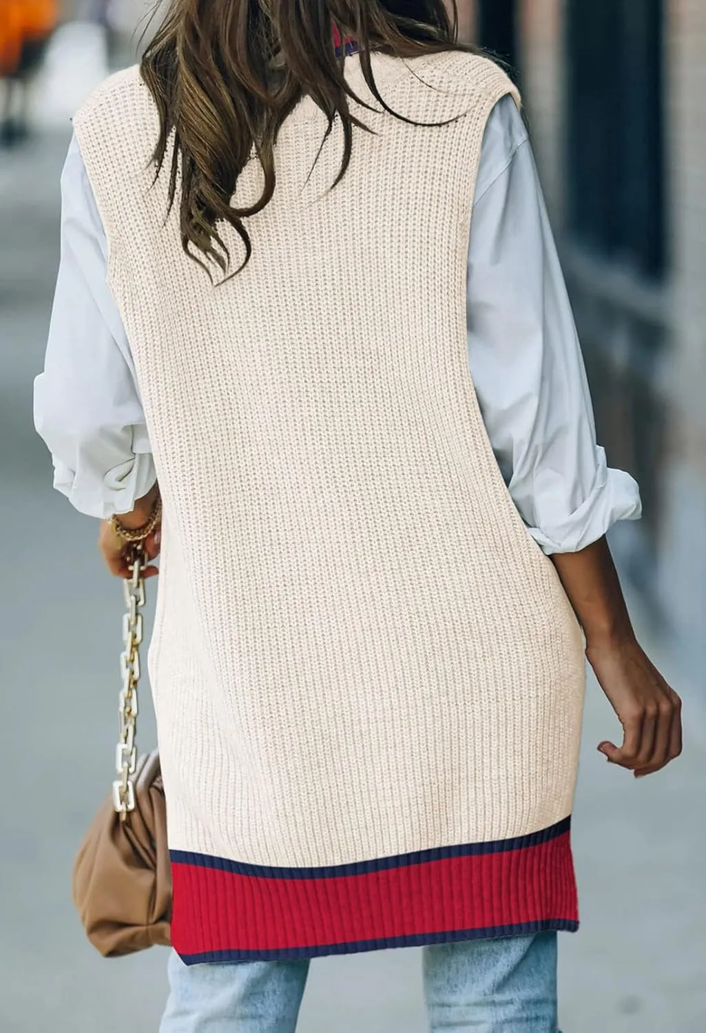Viottiset Women's Oversized V Neck Knit Sweater Vest Tunic Sleeveless Pullover Top