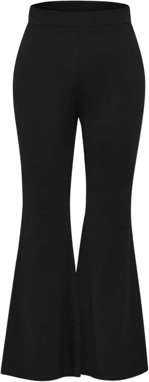 WDIRARA Women's Plus Size Elastic Waist Flare Bell Bottom Pants Casual Stretchy Long Pants